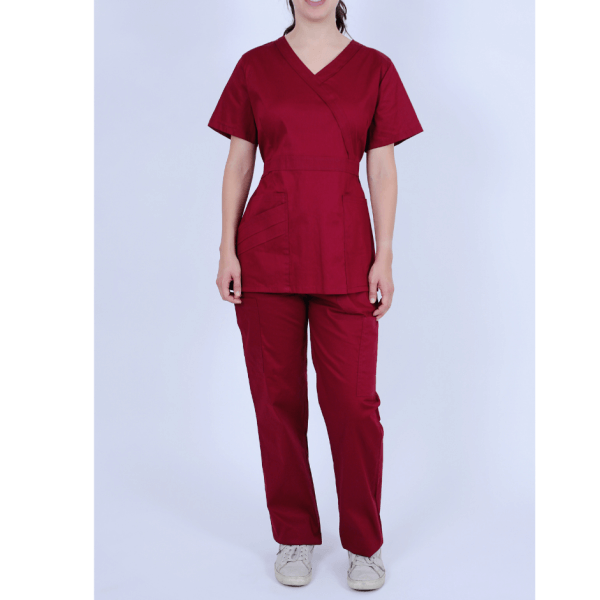 Scrub, Surgical, Medical Uniform for Woman Red Wine Color, Model 2